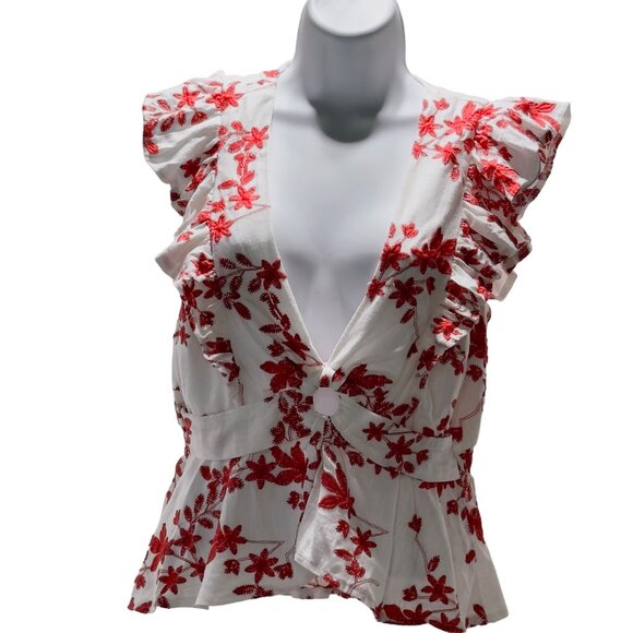 SKYLAR ROSE Women’s Top Cotton Linen Look Floral Embroidered Peplum Waist Size M - Picture 11 of 11